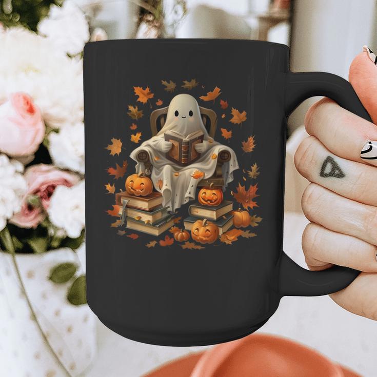 Vintage Ghost Book Reading Pumpkin Gothic Halloween Teachers Men Women Kids Graphic Print Coffee Mug, funny design