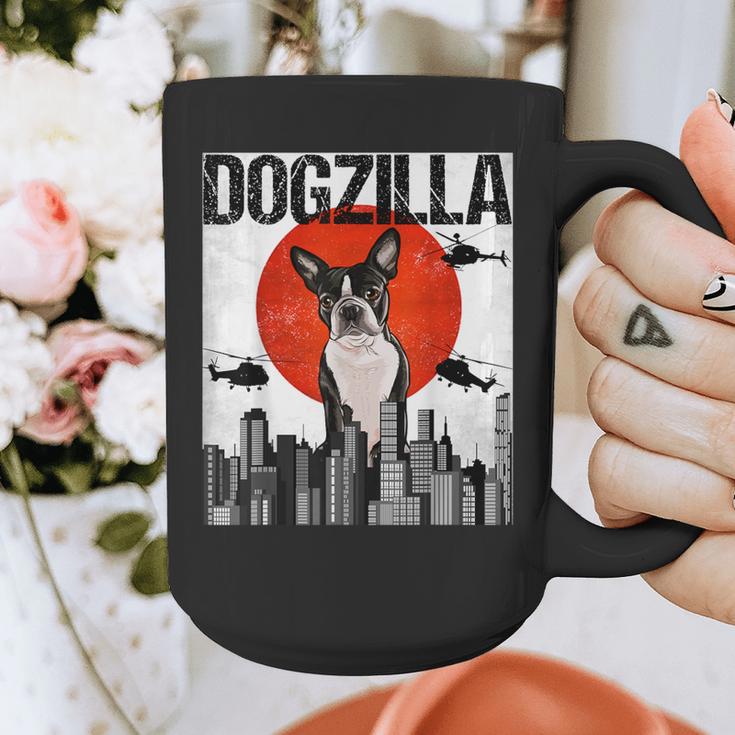 Vintage Japanese Dogzilla Boston Terrier Graphic Print Coffee Mug, funny design