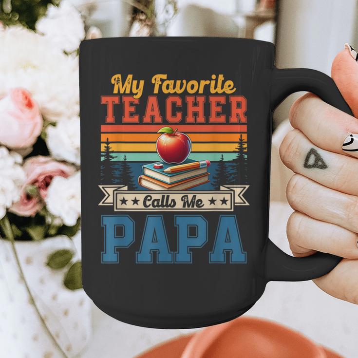 Vintage Retro My Favorite Teacher Calls Me Papa Father's Day Graphic Print Coffee Mug, funny design
