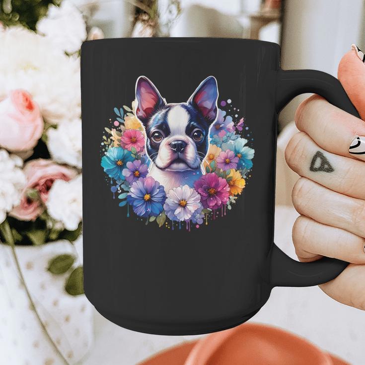 Watercolor Floral Boston Terrier Mama Dog Lover Mother's Day Graphic Print Coffee Mug, funny design
