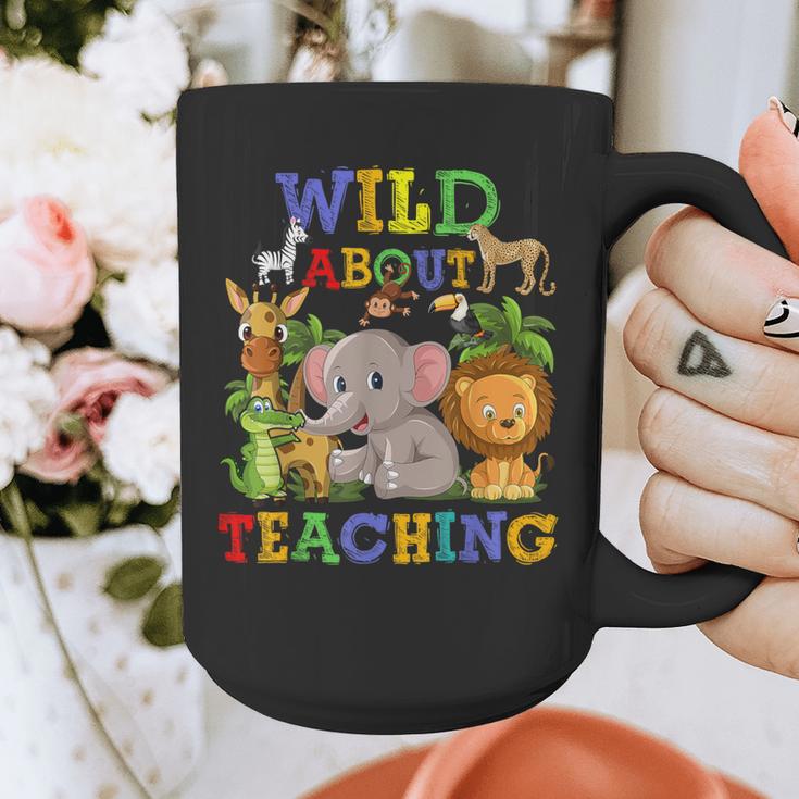 Wild About Teaching Safari Jungle School Teacher Graphic Print Coffee Mug, funny design
