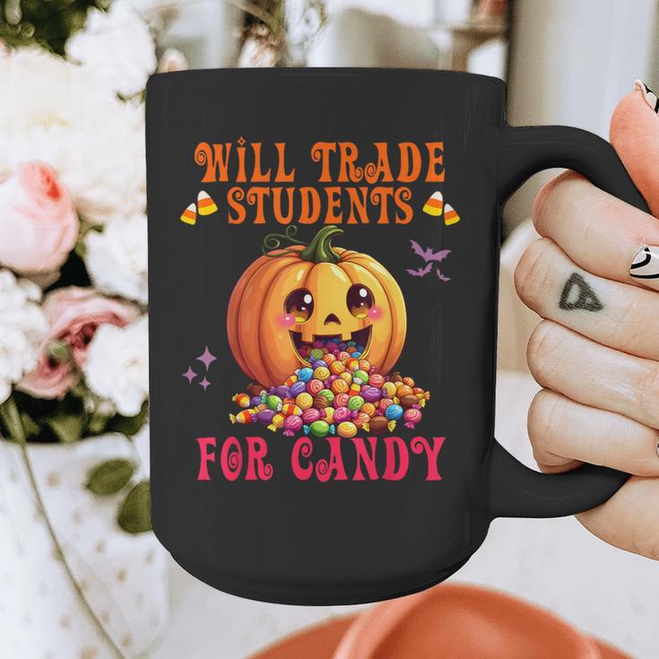 Will Trade Students For Candy Teacher Cute Halloween Pumpkin Graphic Print Coffee Mug, funny design