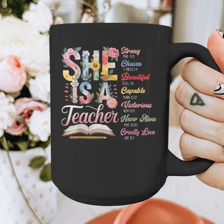 Women Bible Verse Christian Teacher God Says Back To School Graphic Print Coffee Mug, funny design