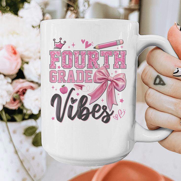 4th Fourth Grade Vibes Back To School Coquette Teacher Girl Graphic Print Coffee Mug, 4th Grade Teacher Gifts, funny design