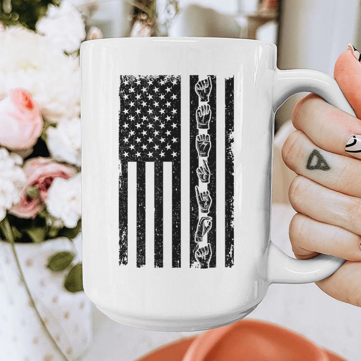 ASL Flag Sign Language Deaf ASL Teacher For Men Women Graphic Print Coffee Mug, funny design