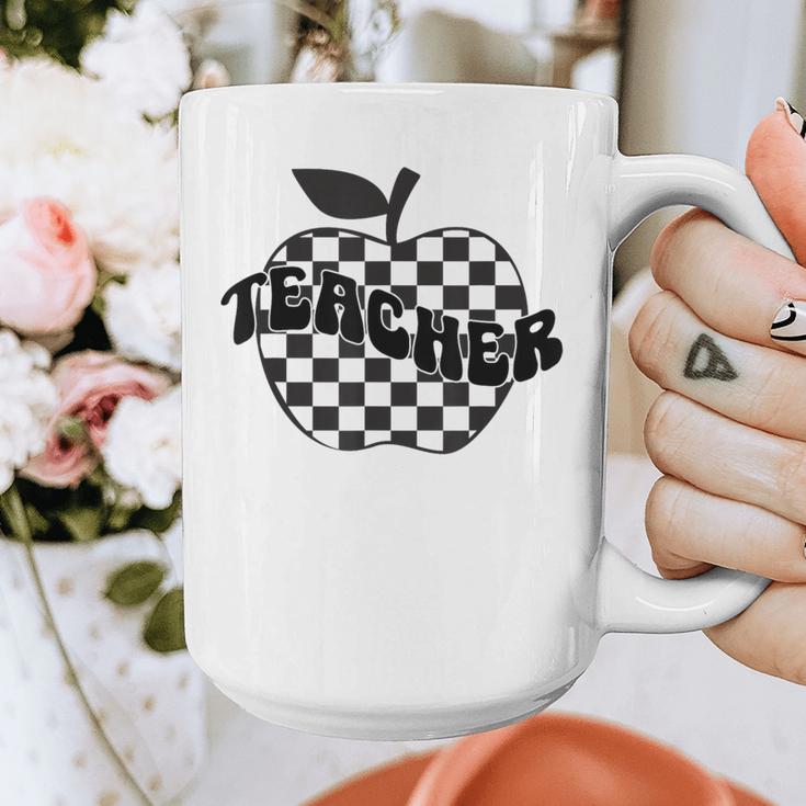 Back To School Checkered Apple Teacher Checkerboard Teacher For Men Women Girls Kids Graphic Print Coffee Mug, funny design
