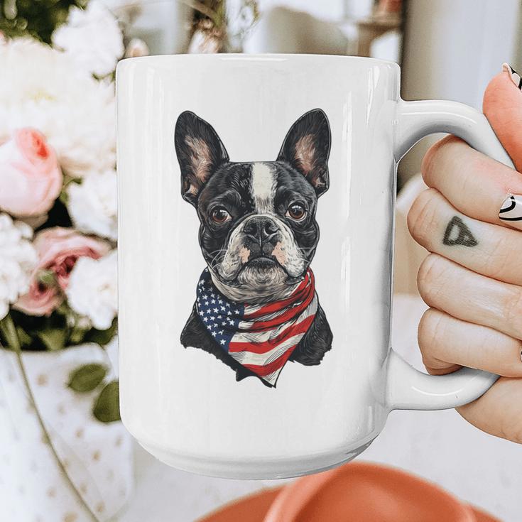 Boston Terrier American Flag Graphic Print Coffee Mug, American Boston Terrier Gifts, funny design