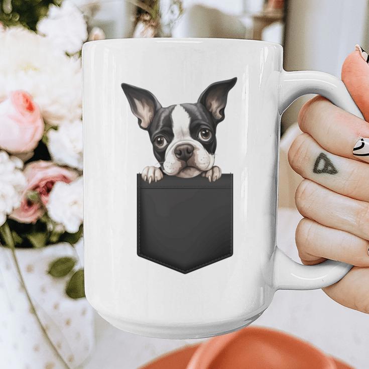 Boston Terrier Dog Puppy Dog In Pocket Cute Pet Lover Graphic Print Coffee Mug, funny design