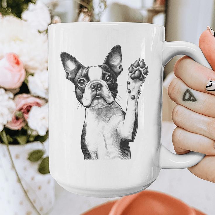 Boston Terrier Dog Raising Paw Idea Men Women Graphic Print Coffee Mug, funny design