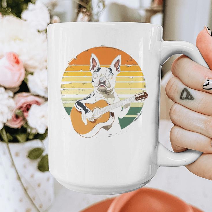 Boston Terrier Guitar Retro Graphic Print Coffee Mug, funny design