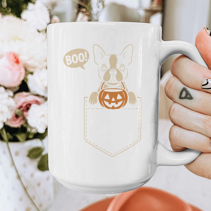Boston Terrier Halloween Cute Bostie Dog Pocket Boo Graphic Print Coffee Mug, Boston Terrier Halloween Gifts, funny design