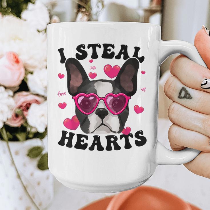 Boston Terrier Heart Glasses Girls Bostie Valentines Day Graphic Print Coffee Mug, funny design