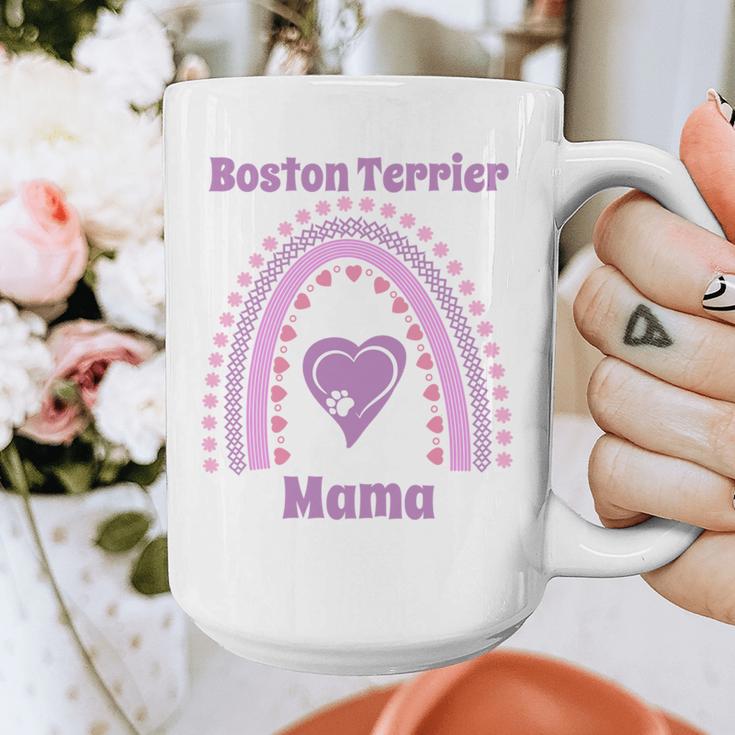 Boston Terrier Mama Cute Rainbow Paw Heart Shape Graphic Print Coffee Mug, funny design