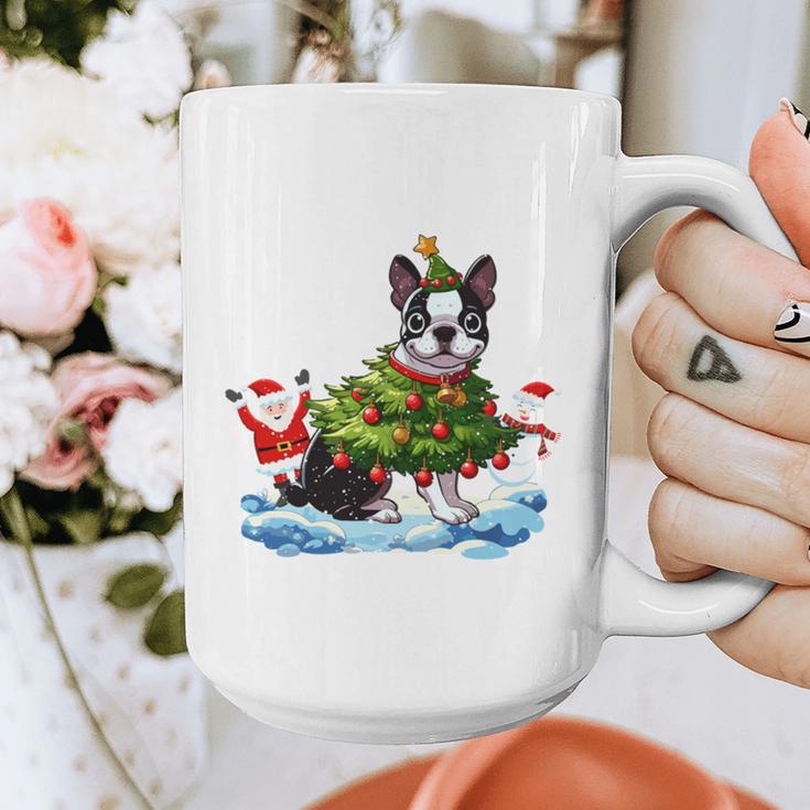 Boston Terrier Merry Christmas Tree Lights Dog X-Mas Dogs Graphic Print Coffee Mug, Boston Terrier Christmas Gifts, funny design