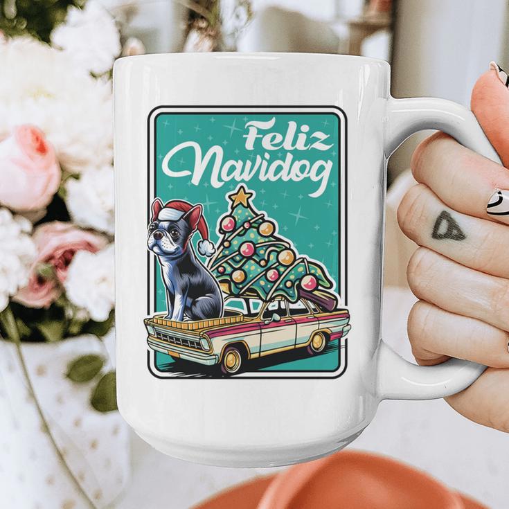Boston Terrier Merry Christmas Tree Truck Dog X-Mas Graphic Print Coffee Mug, Boston Terrier Christmas Gifts, funny design