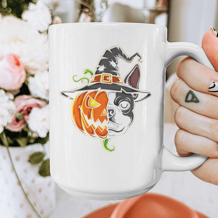 Boston Terrier Pumpkin Jack O Lantern Halloween Graphic Print Coffee Mug, Boston Terrier Halloween Gifts, funny design
