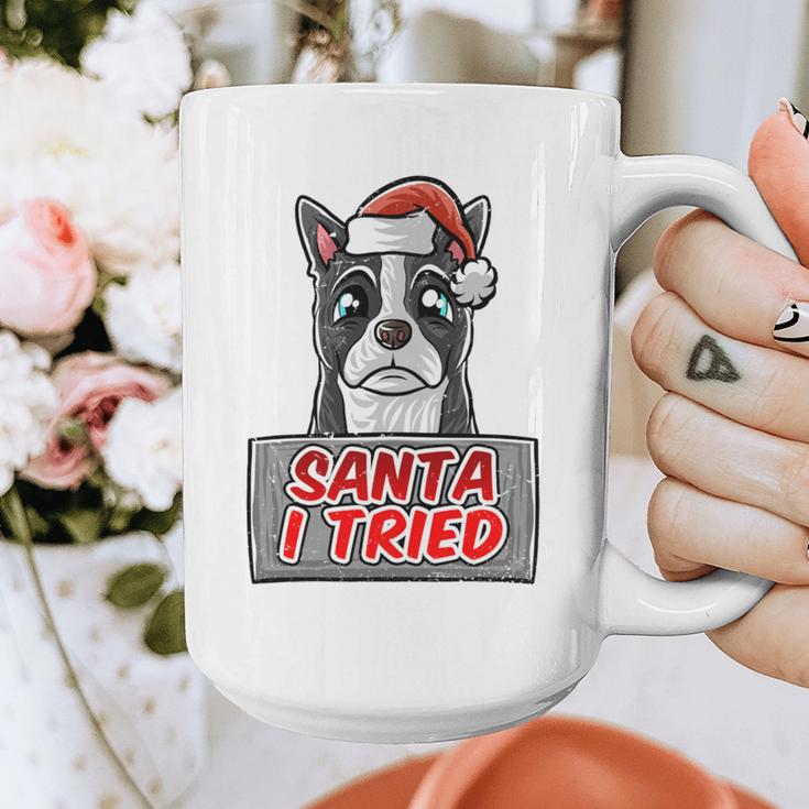 Boston Terrier Santa Claus Hat Merry Christmas Dog X-Mas Graphic Print Coffee Mug, Boston Terrier Christmas Gifts, funny design