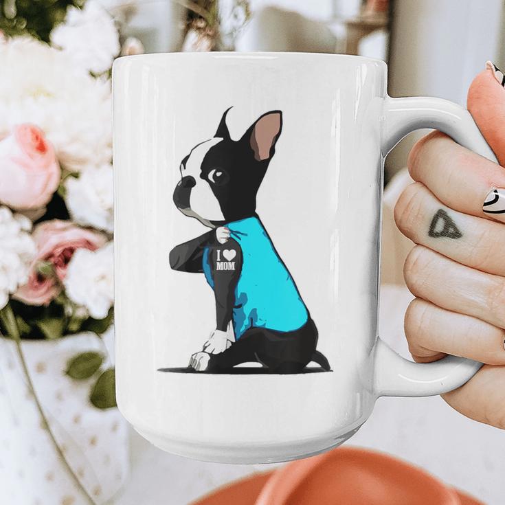 Boston Terrier Tattoos I Love Mom Graphic Print Coffee Mug, Couple Gifts, Mom Gifts, Boston Terrier Mom Gifts, funny design
