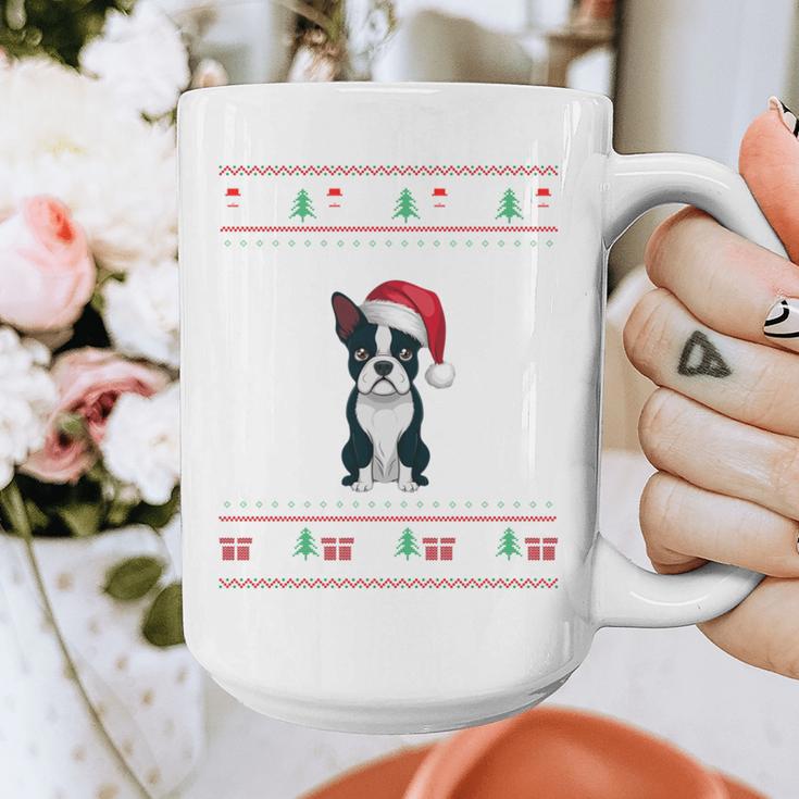 Boston Terrier Wearing Santa Hat Ugly Xmas Dog Lovers Graphic Print Coffee Mug, funny design