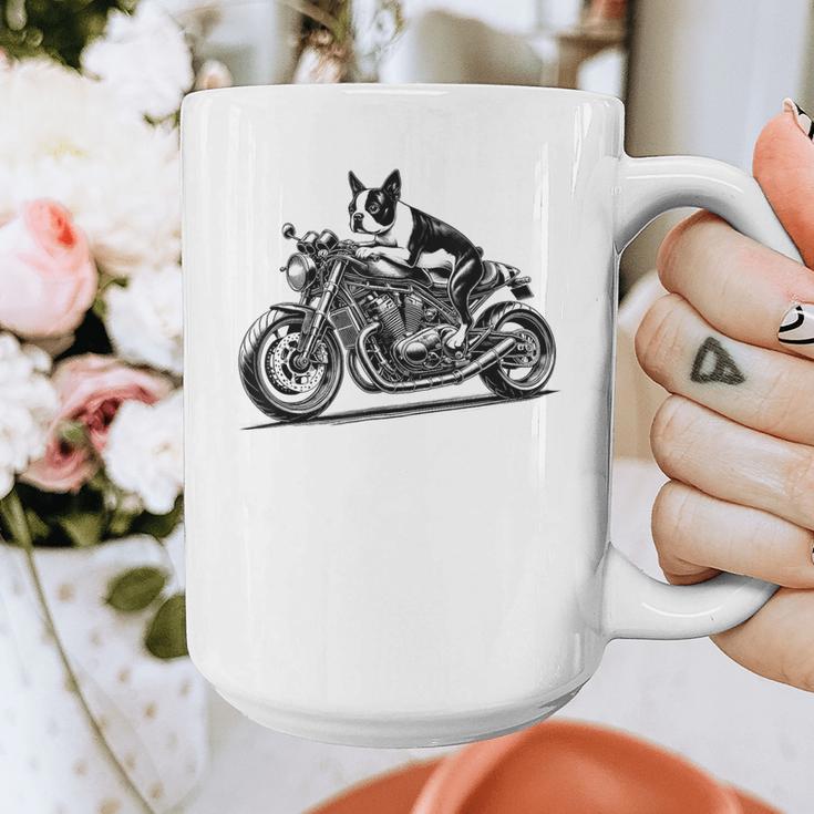 Cool Boston Terrier Riding a Motorcycle Biker Dog Lover For Men Women Kids Graphic Print Coffee Mug, Boston Terrier Riding Gifts, funny design