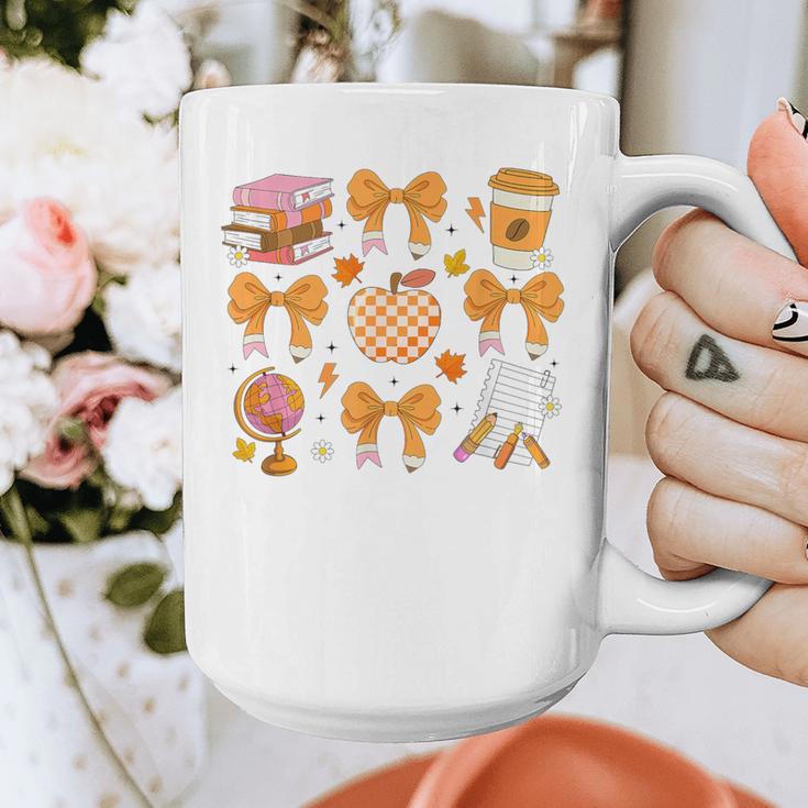 Coquette Bow Teacher Thanksgiving Fall Autumn Girls Women Graphic Print Coffee Mug, funny design