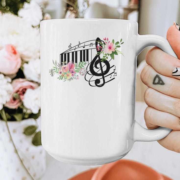 Cut Music Teacher Shirt With a Piano Keys Notes And Flowers Graphic Print Coffee Mug, funny design
