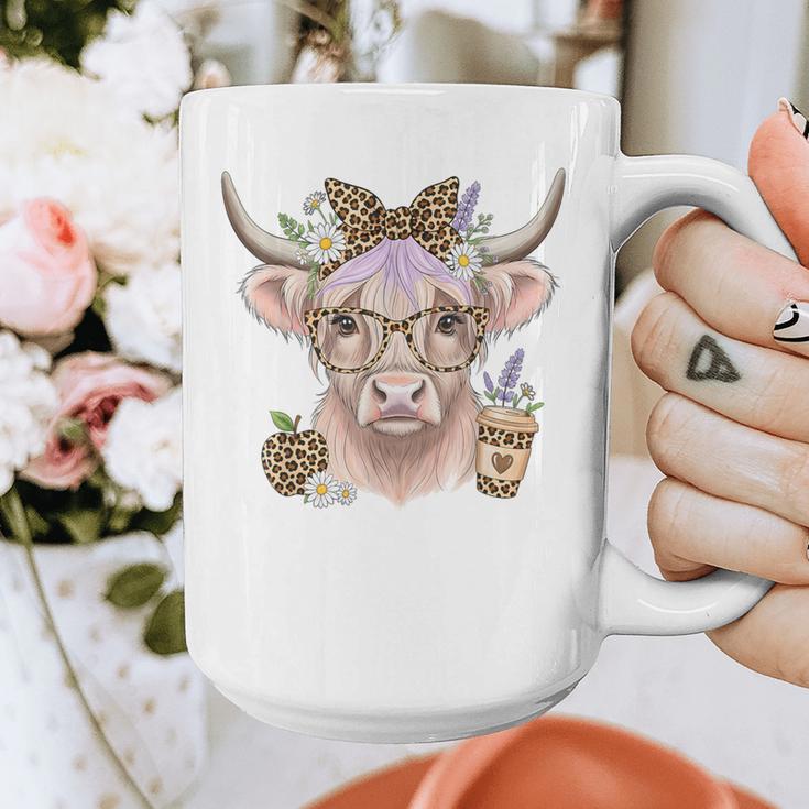 Cute Floral Highland Cow Back To School For Women Teacher Graphic Print Coffee Mug, funny design
