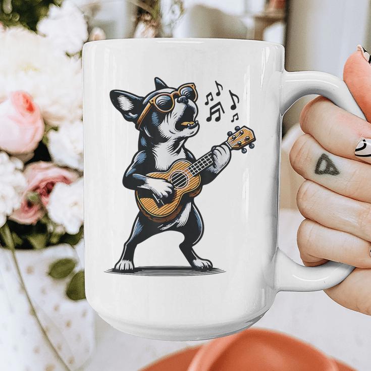 Dog Playing Guitar Singing Boston Terrier For Men Women Girls Kids Graphic Print Coffee Mug, funny design