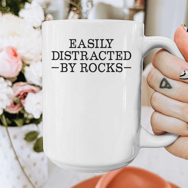 Easily Distracted By Rocks Rock Lover Geology Teacher Graphic Print Coffee Mug, funny design