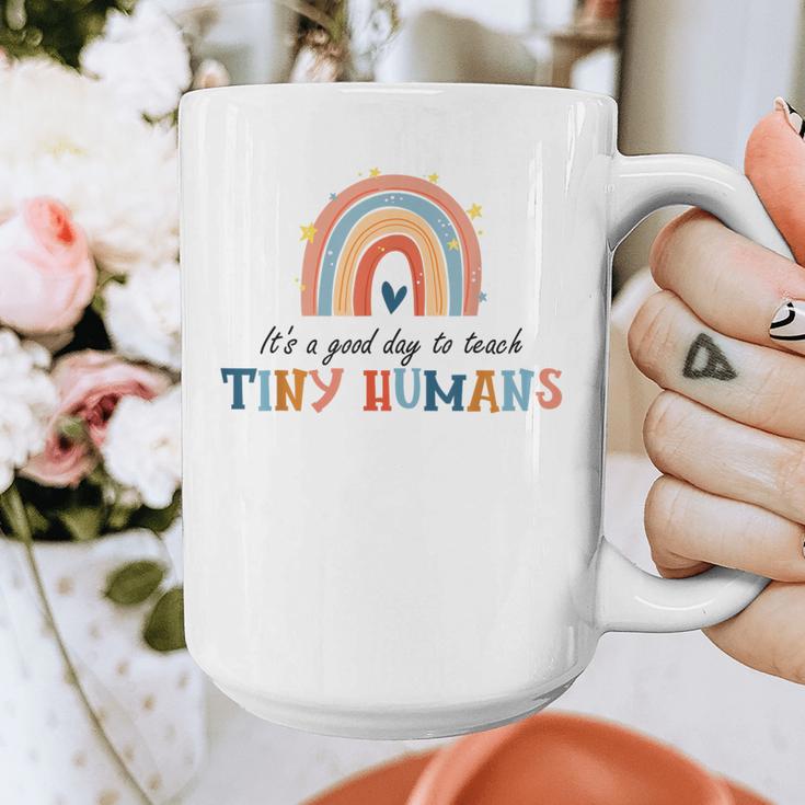 Good Day To Teach Tiny Humans Rainbow Teacher Graphic Print Coffee Mug, funny design
