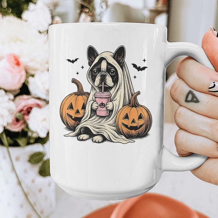 Halloween Boston Terrier Ghost Graphic Print Coffee Mug, Boston Terrier Ghost Gifts, Boston Terrier Halloween Gifts, funny design