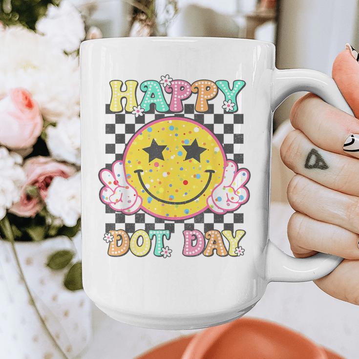 Happy Dot Day Hippie Flowers Smile Face Groovy Teacher Kids Graphic Print Coffee Mug, Groovy Teacher Gifts, funny design