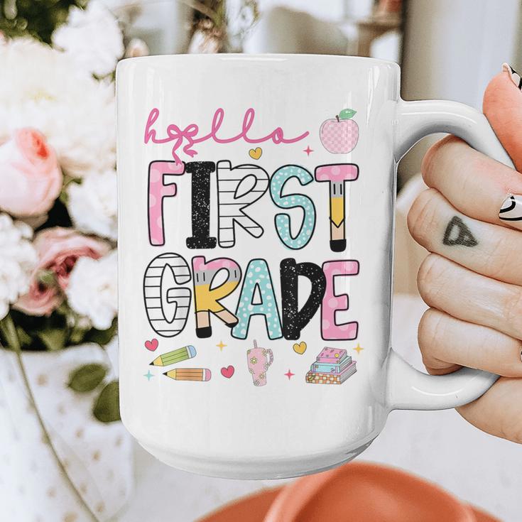 Hello First Grade Teacher Coquette Pencil Bow Back To School Graphic Print Coffee Mug, First Grade Teacher Gifts, funny design Hello First Grade Teacher Coquette Pencil Bow Back To School Graphic Print Coffee Mug, First Grade Teacher Gifts, funny design
