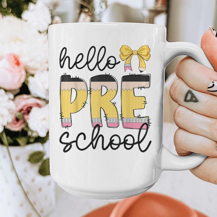 Hello Pre-K Preschool Back To School First Day Teacher Kids Graphic Print Coffee Mug, funny design Hello Pre-K Preschool Back To School First Day Teacher Kids Graphic Print Coffee Mug, funny design