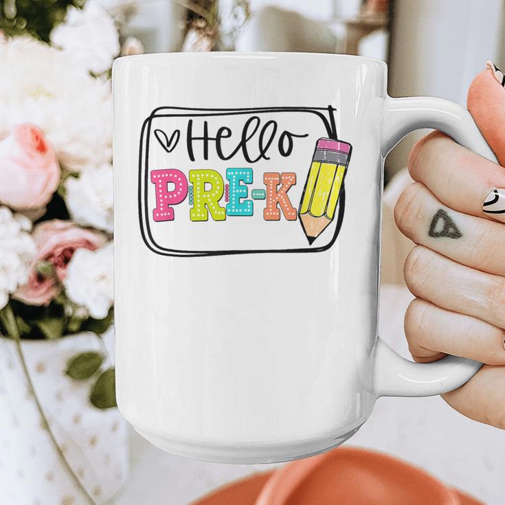 Hello Pre-K Team Preschool Teacher Kids Back To School Graphic Print Coffee Mug, funny design