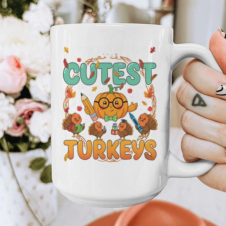 Humor I Teach The Cutest Turkeys Thanksgiving Teacher Graphic Print Coffee Mug, funny design