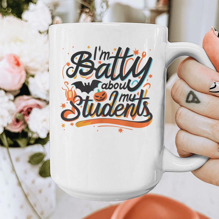 I'm Batty About My Students Watercolor Bat Teacher Halloween Graphic Print Coffee Mug, funny design