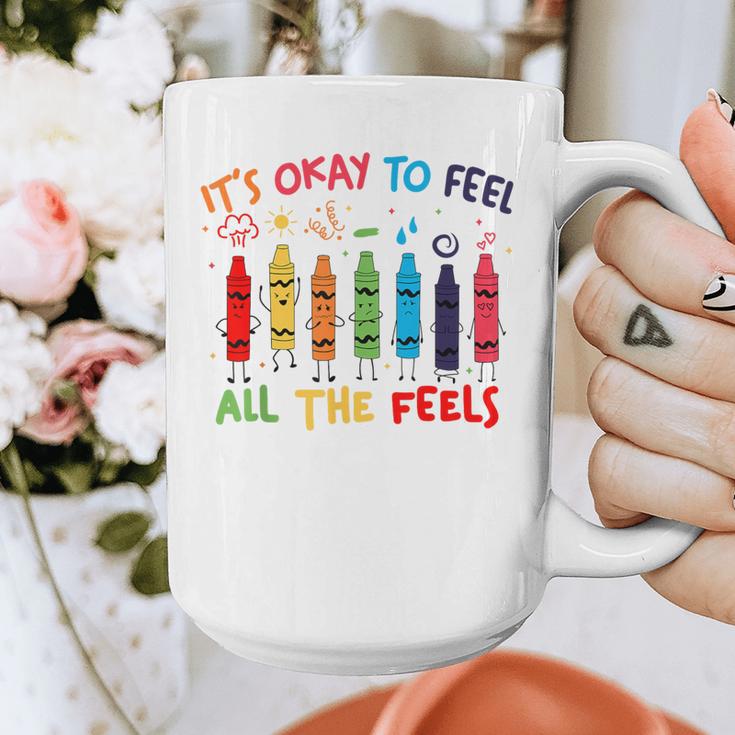 Its Okay To Feel All The Feels Mood Color Crayons Teacher Graphic Print Coffee Mug, funny design Its Okay To Feel All The Feels Mood Color Crayons Teacher Graphic Print Coffee Mug, funny design