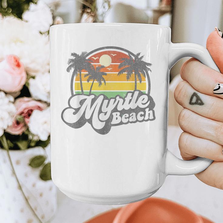 Myrtle Beach South Carolina Retro 70s Vintage Vacation Graphic Print Coffee Mug, funny design