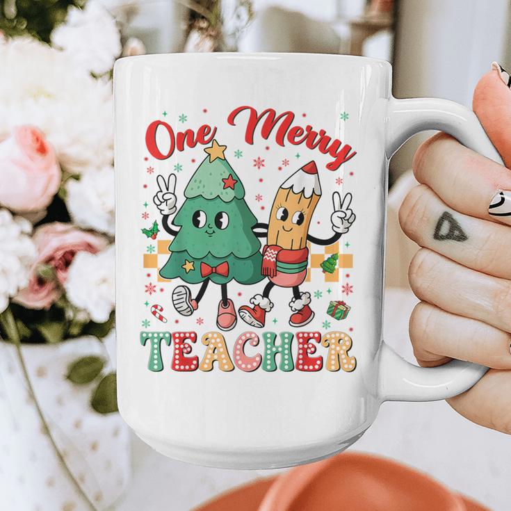 One Merry Teacher Groovy Christmas Tree Pjs Xmas Teacher Graphic Print Coffee Mug, Groovy Teacher Gifts, funny design One Merry Teacher Groovy Christmas Tree Pjs Xmas Teacher Graphic Print Coffee Mug, Groovy Teacher Gifts, funny design