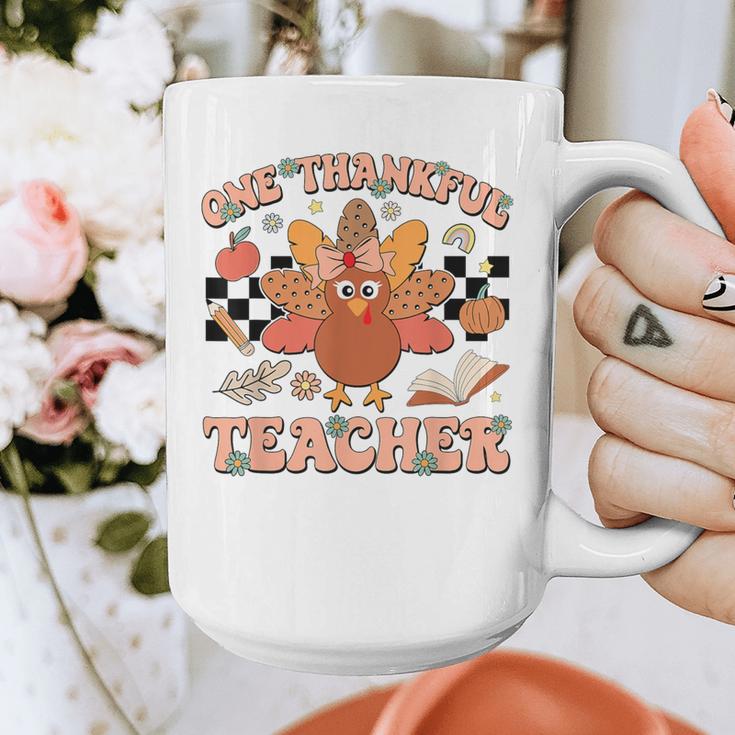 One Thankful Teacher Thanksgiving Retro Groovy Fall Teachers Graphic Print Coffee Mug, Groovy Teacher Gifts, funny design One Thankful Teacher Thanksgiving Retro Groovy Fall Teachers Graphic Print Coffee Mug, Groovy Teacher Gifts, funny design