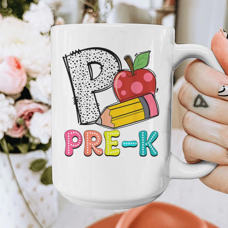 P Is For Pre-K Teacher Pencil Apple Back To School Graphic Print Coffee Mug, funny design P Is For Pre-K Teacher Pencil Apple Back To School Graphic Print Coffee Mug, funny design