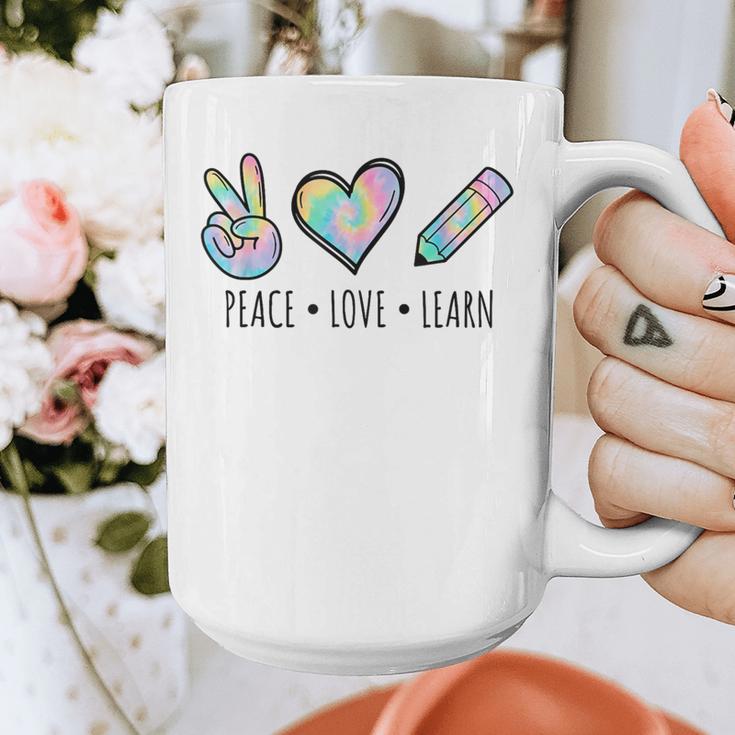 Peace Love Learn Tie Dye Teacher Kids 100th Days Of School Graphic Print Coffee Mug, funny design