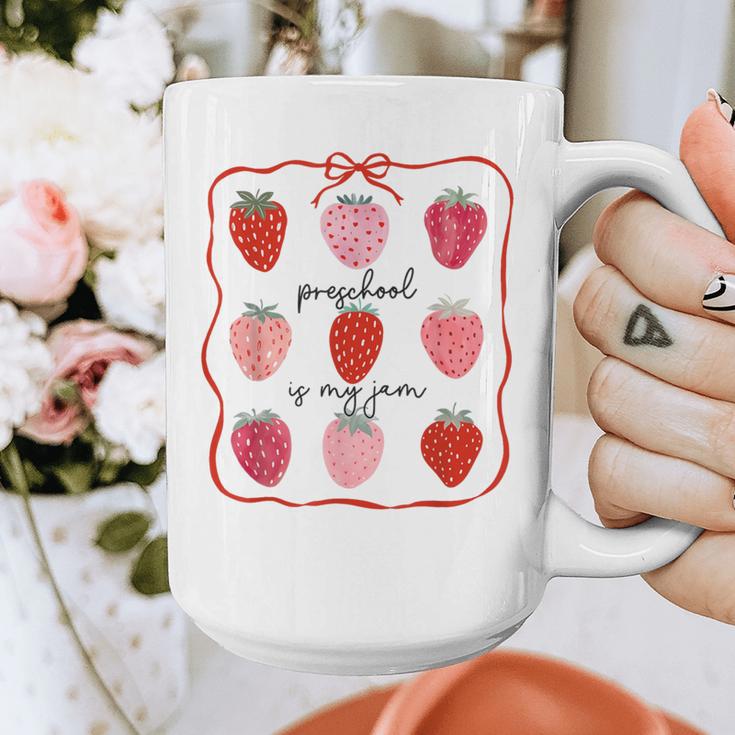 Preschool Is My Jam Strawberry Teacher First Day Of School Graphic Print Coffee Mug, funny design