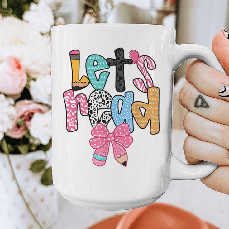 Lets Read Reading Teacher Back To School Literacy Pencil Bow Graphic Print Coffee Mug, funny design Lets Read Reading Teacher Back To School Literacy Pencil Bow Graphic Print Coffee Mug, funny design
