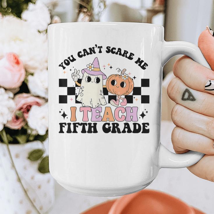 Retro You Can't Scare Me I Teach 5th Grade Teacher Halloween Graphic Print Coffee Mug, funny design