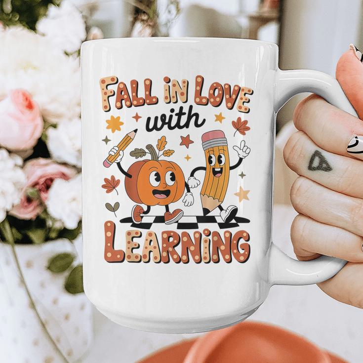 Retro Fall In Love With Learning Autumn Pumpkin Teacher Kids Graphic Print Coffee Mug, funny design Retro Fall In Love With Learning Autumn Pumpkin Teacher Kids Graphic Print Coffee Mug, funny design