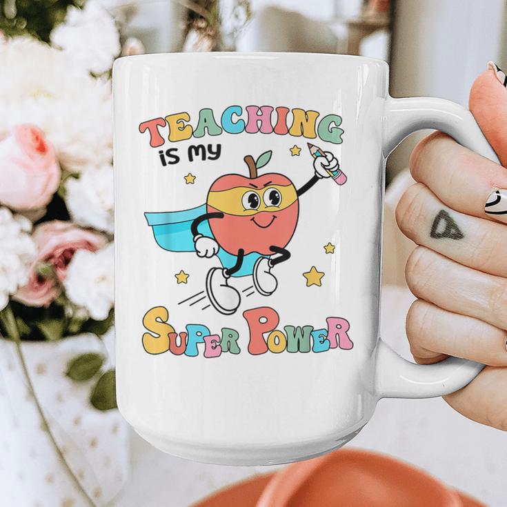 Retro Teaching Is My Superpower Apple Teacher Appreciation Graphic Print Coffee Mug, funny design