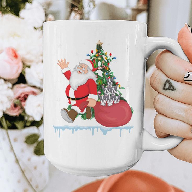 Santa Ugly Christmas Tree Lights Boston Terrier Dog Lover Graphic Print Coffee Mug, Boston Terrier Christmas Gifts, funny design