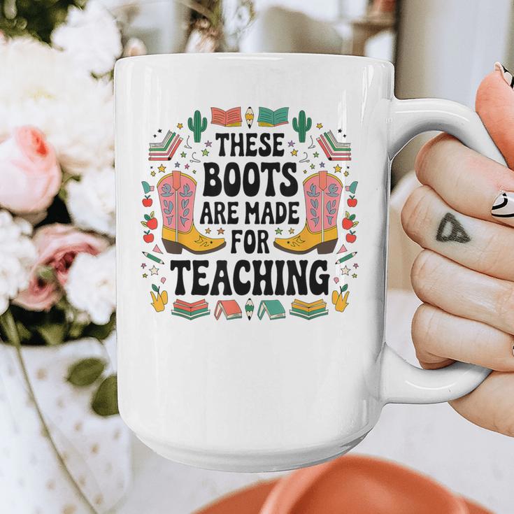 These Boots Are Made Teaching Western Cowboy Teacher Graphic Print Coffee Mug, funny design